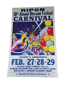 1990 Ripon Almond Blossom Festival Vintage Poster 30th Annual Carnival Theme - Picture 1 of 6