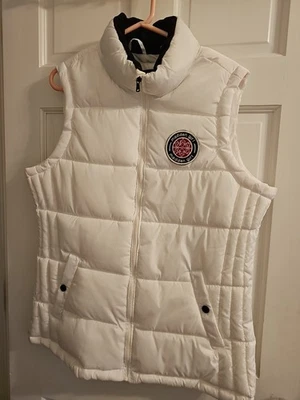 Size L Madden Girl White Puffer Vest Patch Logo Full Zip With Snap Pockets  - Image 1 of 4