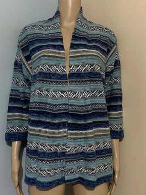 SUÉTER CÁRDIGAN ABIERTO RALPH LAUREN CHAPS Talla 1X Azul SouthWestern Rayas 3/4 Slv Foto 1 de 4