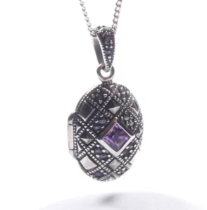 Medallón de amatista y marcasita para dama con cadena de plata de ley 925 8,4 g - Imagen 1 de 11