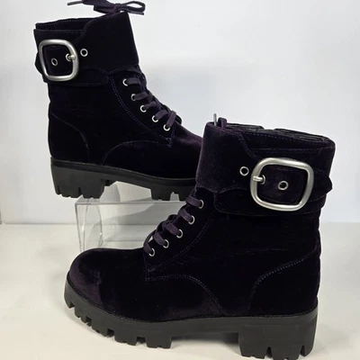 Bota de combate Coach Lucy de terciopelo púrpura talla 9,5  Foto 1 de 4