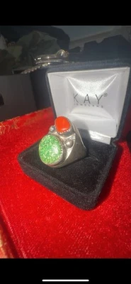 Vintage Navajo Sterling Silver Ring 22g – Turquoise & Red Coral –Heavy Statement - Image 1 of 4