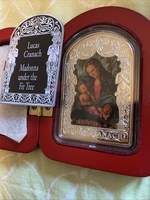 Lucas Cranach - 2013  15 Dinar, Madonna under the Fir Tree, 999 Silver, BOX, COA - Image 1 of 4