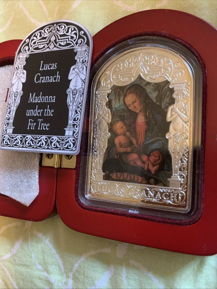 Lucas Cranach - 2013  15 Dinar, Madonna under the Fir Tree, 999 Silver, BOX, COA - Image 1 of 4