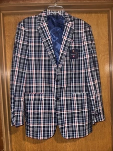 Saddlebred Mens Blazer 40L Plaid Sport Coat Jacket Resort Party Travel Coastal - Picture 1 of 10