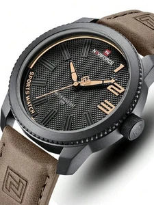 NAVIFORCE Men’s Waterproof Sports Watch Leather Strap Analog Wrist Timepiece - Picture 1 of 5