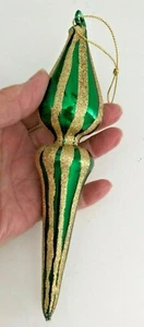 Vintage MCM grüne Glitzer Träne FINIAL ORNAMENT Weihnachten Quecksilber mundgeblasen Glas Eiszapfen - Bild 1 von 8