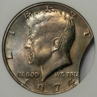 Medio dólar Kennedy ANACS MS63 1974 clip grande error de acuñación buen tono Foto 1 de 4