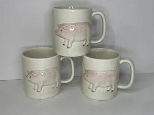 Three Vintage Otagiri 3D Pink Pig Side Profile Ceramic Coffee Mugs Cup - Picture 1 of 9