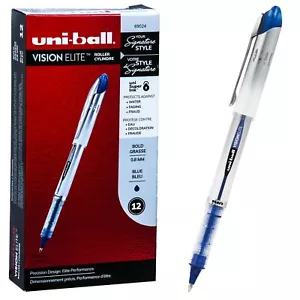 Uni-Ball Vision Elite 69024, Blue Ink, 0.8mm Bold Pt. Rollerball Pens, Box of 12 - Picture 1 of 2