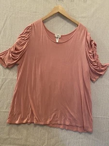 Fig & Olive Pink Pullover Size 3X Plus Short Gathered Sleeve - Picture 1 of 4