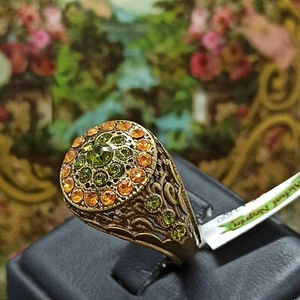 Michal Negrin Signet Ring With Filigree Swarovski Crystal Victorian New Tag Gift - Picture 1 of 12
