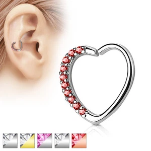 Lined CZ Set Heart Ear Cartilage Tragus Rook Snug Daith Hoop Rings Piercing - Picture 1 of 7