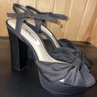 Nina Skylynn Platform Block Heels  Womens Black Dress Sandals Open Toe Size 8.5 - image 1 of 4
