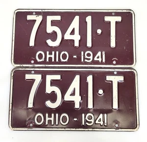 Ohio 7541-T 1941 par de matrículas de automóvil automóvil camión ~ C60 - Imagen 1 de 4