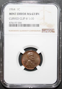 1964 LINCOLN CENT WITH CURVED CLIP ERROR AT 5:00 MS63 BN LOOK*** - Picture 1 of 5