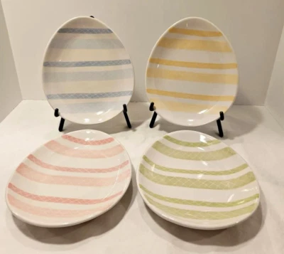 2007 Pottery Barn Easter 8" Egg Plate Set 4Pc Blue Green Yellow Pink /w Box - Image 1 of 4