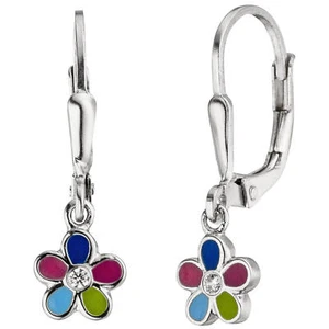 Brisur Kinder-Boutons Flowers with Colourful Colours, White Zirconia, 925 Silver - Picture 1 of 1