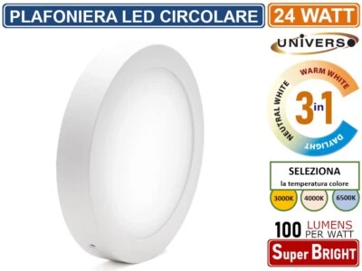 PLAFONIERA LED ROTONDA CIRCOLARE 24W BIANCA COLORE LUCE SELEZIONABILE 3 IN 1 - Immagine 1 di 4