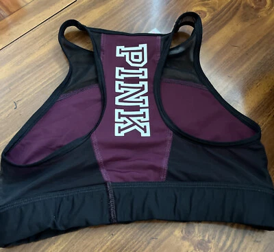 Victorias Secret Pink Racerback Mesh  Sports Bra VS Pink/Black Logo XSMALL - Image 1 of 3