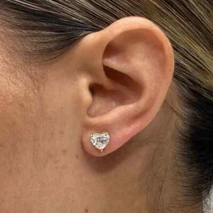 Dainty In 14K Yellow Gold 3Ct Heart Cut IGI Lab Grown Diamond/CVD Stud Earrings - Picture 1 of 14