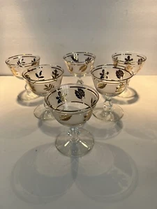 VTG Set of Six Libbey Frosted Golden Foliage Sherbet/Champagne 4-1/4" EXCELLENT - Picture 1 of 11