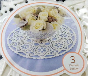 Doilies White Felt Eyelet Cutwork 13" Doily 3ct Pkg Granny Cottage Core Decor - Picture 1 of 8