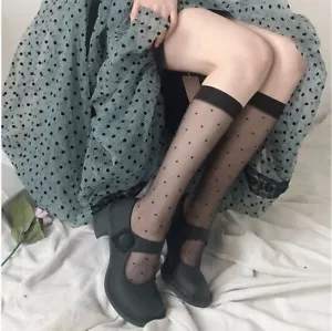 Pair of Ladies Knee High Tights Socks - One Size - Black Polka Dot - LS0018 - Picture 1 of 1