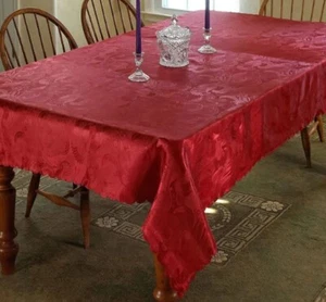 Printed Fabric Tablecloth, 60"x84" Oblong (6-8 ppl) EURO FLOWERS ON BURGUNDY,VL - Picture 1 of 18