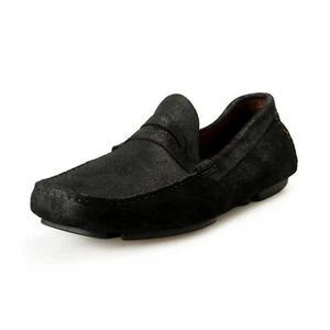 Bruno Magli Men's Black Nubuck Leather Car Shoes Loafers Shoes US 10 IT 43 - Picture 1 of 8
