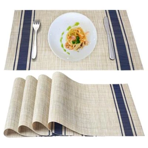 Table Mats Set of 6 Crossweave Woven Vinyl Heat Resistant Non-Slip Blue - Picture 1 of 7