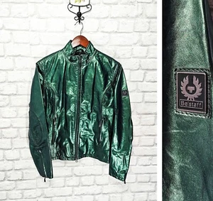 Belstaff  Rare Green Leather Metallic Women's Biker  Moto Jacket Size 44 / UK 10 - Picture 1 of 11
