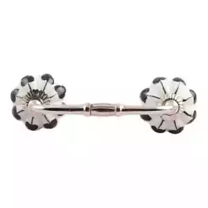 Black Leaf Ceramic Bridge Handles Silver Finishing 4" Hole to Hole 4 Pack - Picture 1 of 2