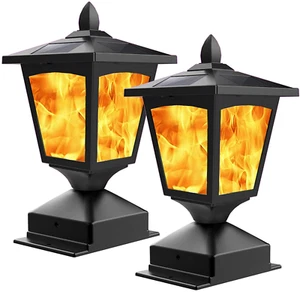 Solar Post Flame Light, Outdoor Deck Fence Post Cap Top LED Light Wih Flickerin - Picture 1 of 16