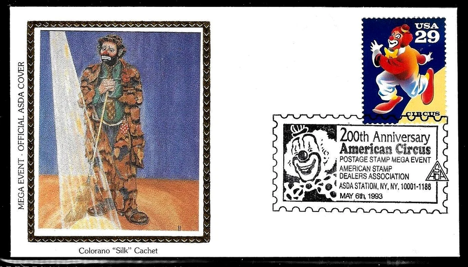 2750 29c Stamp (1993) AMERICAN CIRCUS CLOWN ASDA COVER BY COLORANO SILK - Image 1 of 1