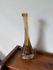 Vintage Amber Green Translucent Glass Tall Stalk Asymmetrical Twist Vase