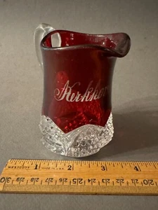 EAPG RUBY STAINED KERKHOVEN, MINN ETCHED ANTIQUE CREAMER PITCHER - Picture 1 of 7