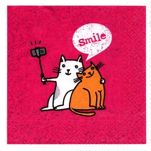 Paquet 20 serviettes en papier chat chats selfie. Pack 20 paper napkins cat cats - Picture 1 of 1