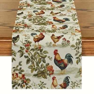 Rustic Farmhouse Rooster & Floral Linen Table Runner 13x72 NWT - Picture 1 of 5