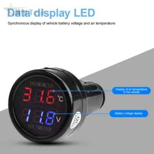 12V 24V Digital Car Voltmeter Thermometer Cigarette Lighter 2 in 1 Battery - Picture 1 of 9
