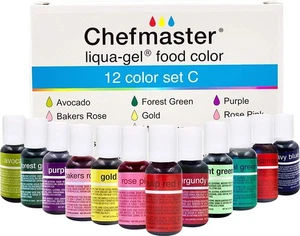 Chefmaster Liqua Gel Food Coloring - 12 Color Set C - Frosting Decorating - Picture 1 of 5