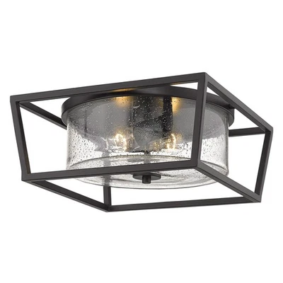 Golden Lighting 4309-FM Mercer 2 Light 15"W Flush Mount Square - Black - Image 1 of 4