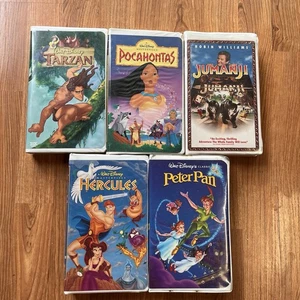 VHS Disney lot Of 5,Hercules Jumanji Pocahontas, Tarzan Peter Pan - Picture 1 of 11