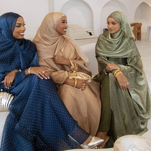 Rhinestone Long Dress Evening Cardigan Muslim Women Open Kaftan Kimono Maxi Robe - Picture 1 of 36