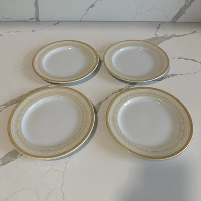 Williams Sonoma branco e dourado com faixas 2012 aperitivo canape pratos conjunto de 6 - Imagem 1 de 4