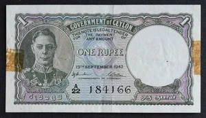 Ceylon 1 Rupie Banknote (19. September 1942) P#34 S/N# A22 184166 - Bild 1 von 2