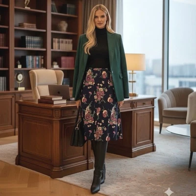 Falda Floral Midi 100% Seda Lauren Ralph Lauren De Colección Talla 4 Fluida Boho Chic Preppy  Foto 1 de 4