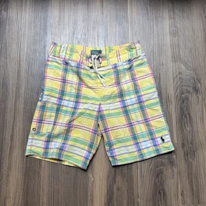 Polo Ralph Lauren Yellow Plaid Swim Trunks Boys Small (8) Preppy Beach Pool - Picture 1 of 9