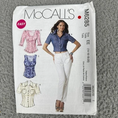 McCalls Sewing Pattern M6285 Womens Fitted Tops Size EE 14-20 Uncut - Image 1 of 4