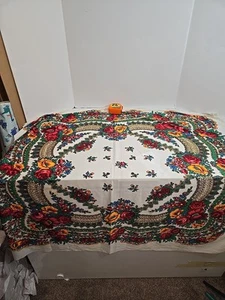 Russisches Original Blumen großes Tuch Schal ohne Fransen, leuchtende Farben, 47 Zoll - Bild 1 von 6